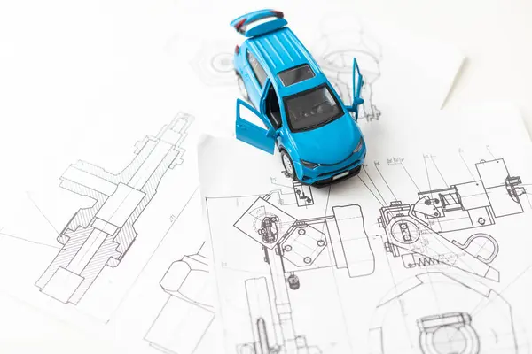 Small Car Model Blueprint Sheets High Quality Photo — Stock Photo, Image