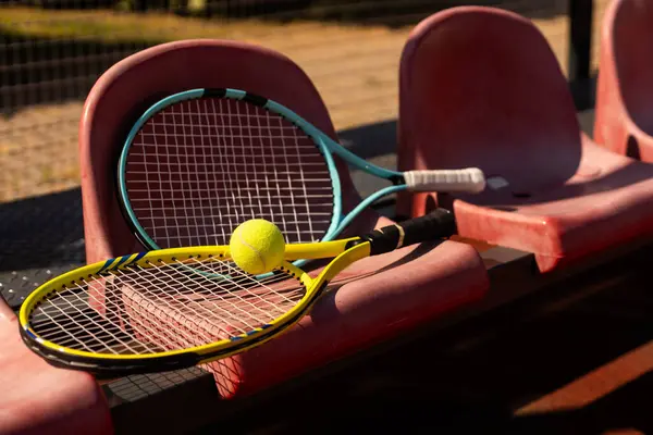 Tennis ball and tennis racket. High quality photo