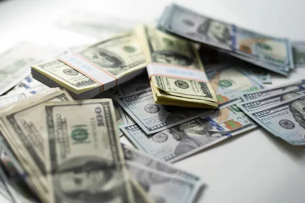 Amerikanska Dollar Hundra Sedlar Mycket Pengar Nära Håll Högkvalitativt Foto — Stockfoto