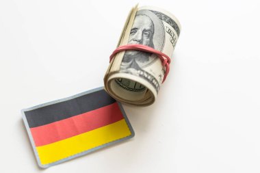 Almanya bayrağına dolar, Deustch finans, sübvansiyonlar, sosyal destek, GSYİH konsepti. Yüksek kalite fotoğraf