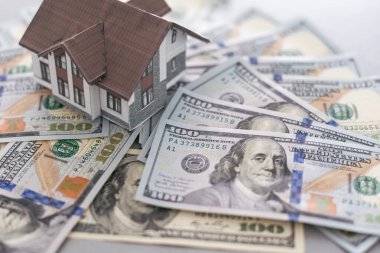 Ev dolar arkaplanda, 3D görüntüleme. Yüksek kalite fotoğraf