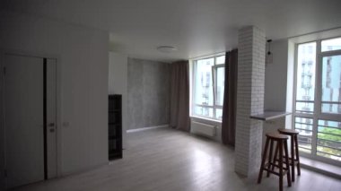 Modern oturma odası ve mutfak küçük daire.