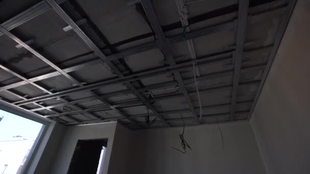 Drywall Installers Men Holding Gypsum Board Figured Cut High Quality — Stock Video