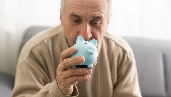 Elderly Man Holding Piggy Bank — Stockfoto