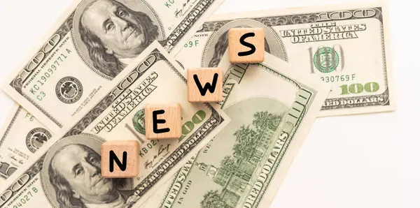 Concept Words News Wooden Blocks Beautiful Background Dollar Bills Business — Stock Photo, Image