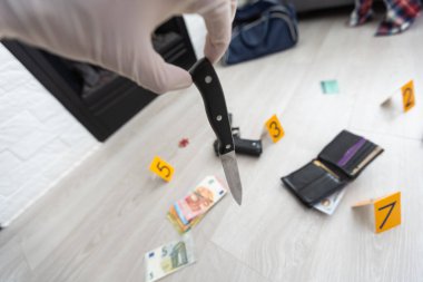 Olay yeri inceleme, olay yerinden kanıt toplamak. Yüksek kalite fotoğraf