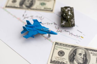 Oyuncak uçak ve para arka planda. Seyahat sigortası. Yüksek kalite fotoğraf