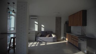 Küçük bir mutfak modern bir iç tasarım konsepti..