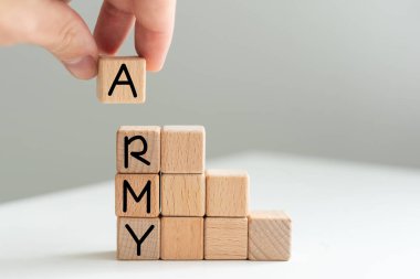 Üzerinde ARMD yazan küpleri. Dikkat konsepti. Yüksek kalite fotoğraf