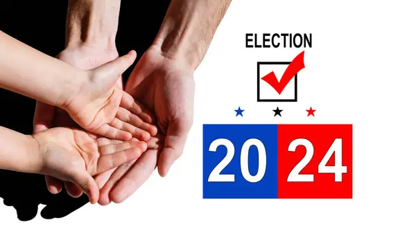 hand holding blue vote word. High quality photo