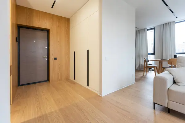 Hallway with closet in modern apartment.