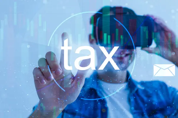 Business Hand Clicks Virtual Screen Tax Return Online Tax Payment — Stockfoto