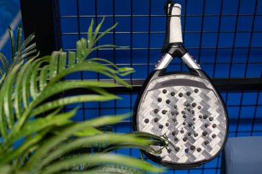 Raketler ve raket topları sahada oynamaya hazır. Yüksek kalite fotoğraf