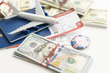Dolar bazında uçak, uçak konseptiyle seyahat. Yüksek kalite fotoğraf