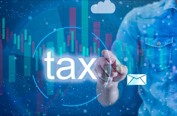 Business Hand Clicks Virtual Screen Tax Return Online Tax Payment Imagen De Stock