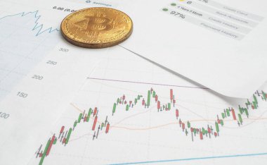 Bitcoin madeni para stok grafiğinin arka planındadır. Yüksek kalite fotoğraf