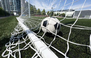 Futbol maçında kalenin arkasında gol. Yüksek kalite fotoğraf