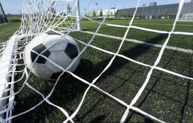 Futbol maçında kalenin arkasında gol. Yüksek kalite fotoğraf