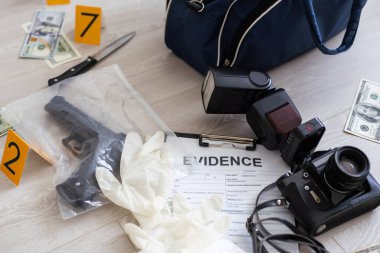 Crime Scene Site Police Photographer Forensic Scientist Murder Collect Evidence. High quality photo clipart