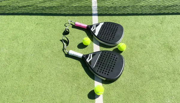 stock image padel tennis racket sport court and balls. High quality photo