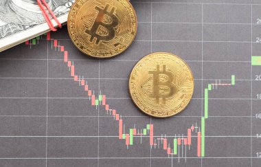 Bitcoin madeni para stok grafiğinin arka planındadır. Yüksek kalite fotoğraf
