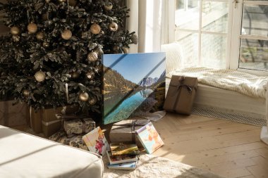 Seyahat fotoğrafları Noel ağacının yanında. Yüksek kalite fotoğraf