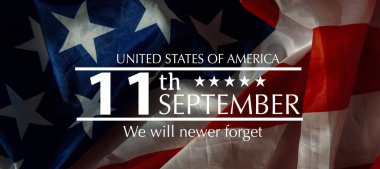 Mesaj 9 'u asla unutma. 11, Birleşik Devletler bayrağı. Yüksek kalite fotoğraf