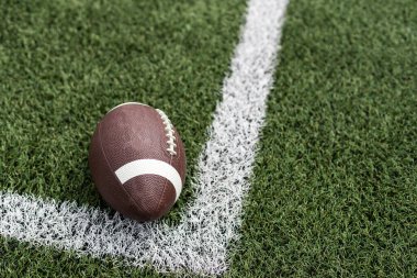 American football ball on green grass background. High quality photo clipart