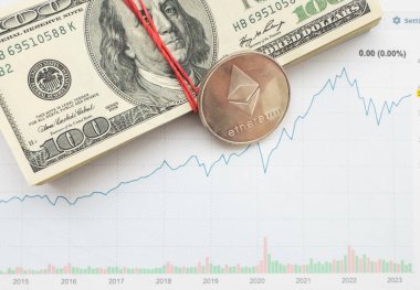 Borsa grafik çizelgesinde altın ethereum kripto para. Üst Manzara. Yüksek kalite fotoğraf