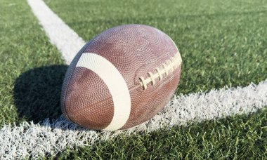 Pro American Football on the Field Close Up with Yard Çizgileri Ötesinde. Yüksek kalite fotoğraf