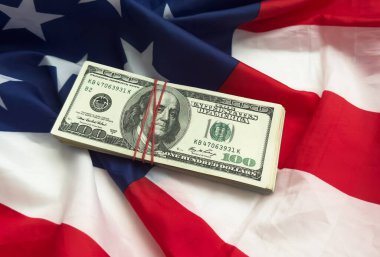 Amerikan doları banknotları bayrak geçmişi, finans. Yüksek kalite fotoğraf