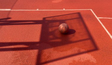 Basketball ball on the urban court background. High quality photo clipart