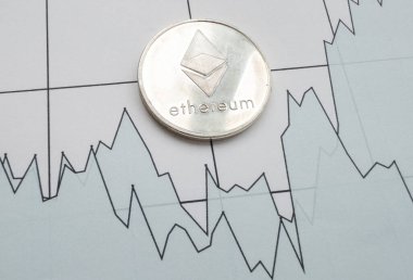 Borsa grafik çizelgesinde altın ethereum kripto para. Üst Manzara. Yüksek kalite fotoğraf