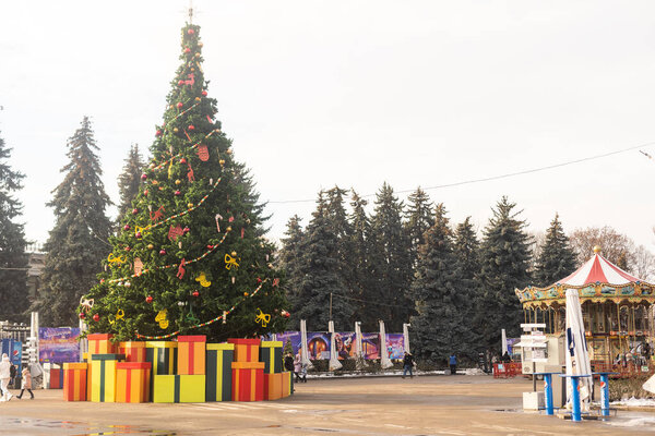 Kiev, Ukraine - December 23, 2022: Christmas market on the vdng.