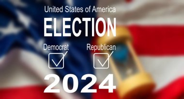 Birleşik Devletler 'de 2024 Başkanlık Seçimi. Oylama günü, 5 Kasım. Amerikan seçim kampanyası. Seçimini yap. Vatansever Amerikan illüstrasyonu. Poster, kart, afiş ve geçmiş. Yüksek kalite fotoğraf