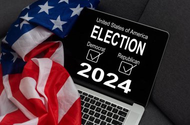 Birleşik Devletler 'de 2024 Başkanlık Seçimi. Oylama günü, 5 Kasım. Amerikan seçim kampanyası. Seçimini yap. Vatansever Amerikan illüstrasyonu. Poster, kart, afiş ve geçmiş. Yüksek kalite fotoğraf