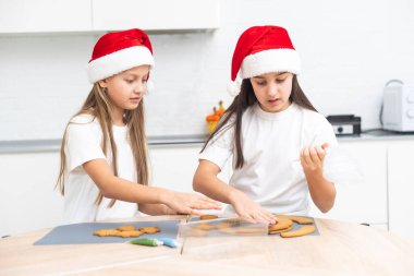  Çocuklar Noel kurabiyelerini birlikte süslüyor. Yüksek kalite fotoğraf