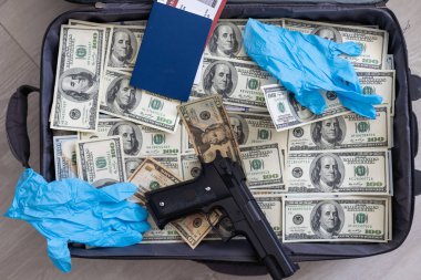 Paralar valizin içinde. Bir çantada Amerikan Doları. Yüksek kalite fotoğraf. Yüksek kalite fotoğraf