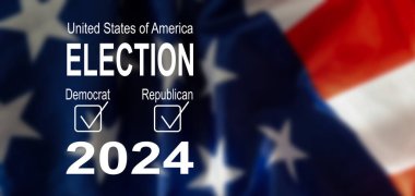 Birleşik Devletler 'de 2024 Başkanlık Seçimi. Oylama günü, 5 Kasım. Amerikan seçim kampanyası. Seçimini yap. Vatansever Amerikan illüstrasyonu. Poster, kart, afiş ve geçmiş. Yüksek kalite fotoğraf