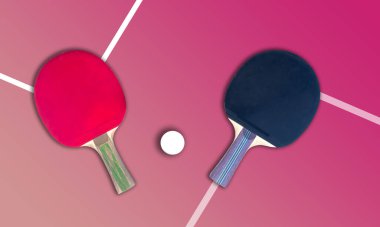 tennis rackets for playing ping pong on blue table, ping pong concept, active sports. High quality photo clipart