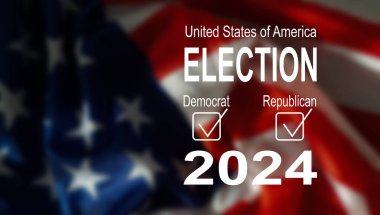 Birleşik Devletler 'de 2024 Başkanlık Seçimi. Oylama günü, 5 Kasım. Amerikan seçim kampanyası. Seçimini yap. Vatansever Amerikan illüstrasyonu. Poster, kart, afiş ve geçmiş. Yüksek kalite fotoğraf