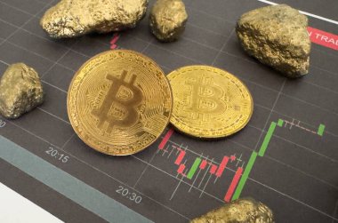Altın külçe ve Bitcoin Kripto para birimi 100 Amerikan Doları. Yüksek kalite fotoğraf