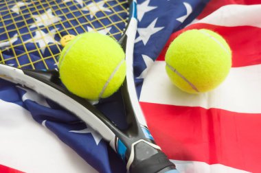 Tenis raketli Amerikan bayrağı. Yüksek kalite fotoğraf