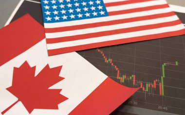 Amerika Birleşik Devletleri ve Kanada bayrağı ve dolar banknotları. Yüksek kalite fotoğraf