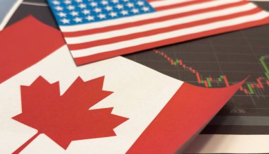 Kanada ve Amerikan bayrağı. Kanada ve ABD bayrağı. Yüksek kalite fotoğraf