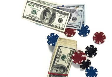 Para geçmişi olan poker çipleri, Amerikan doları. Yüksek kalite fotoğraf