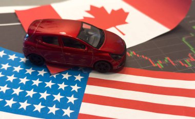 Kanada bayrağı ve ABD bayrağı. - Araba. Yüksek kalite fotoğraf