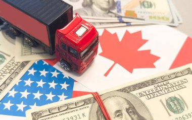 Kanada bayrağı ve ABD bayrağı. - Araba. Yüksek kalite fotoğraf