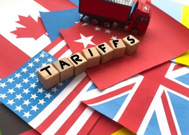 Amerikan Bayrağı 'nın tarifesi. Amerikan hükümetinin yerli sanayiyi korumak için gümrük bariyeri politikası. Yüksek kalite fotoğraf