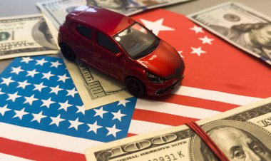 Araba seçimini sen yap. Amerikan bayrağının otomobili. Yüksek kalite fotoğraf